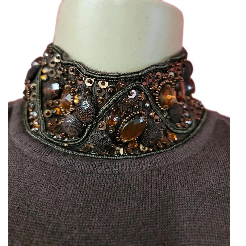 MUSANI COUTURE EMBELLISHED Brown knit Women's TOP SIZE S? #CB5